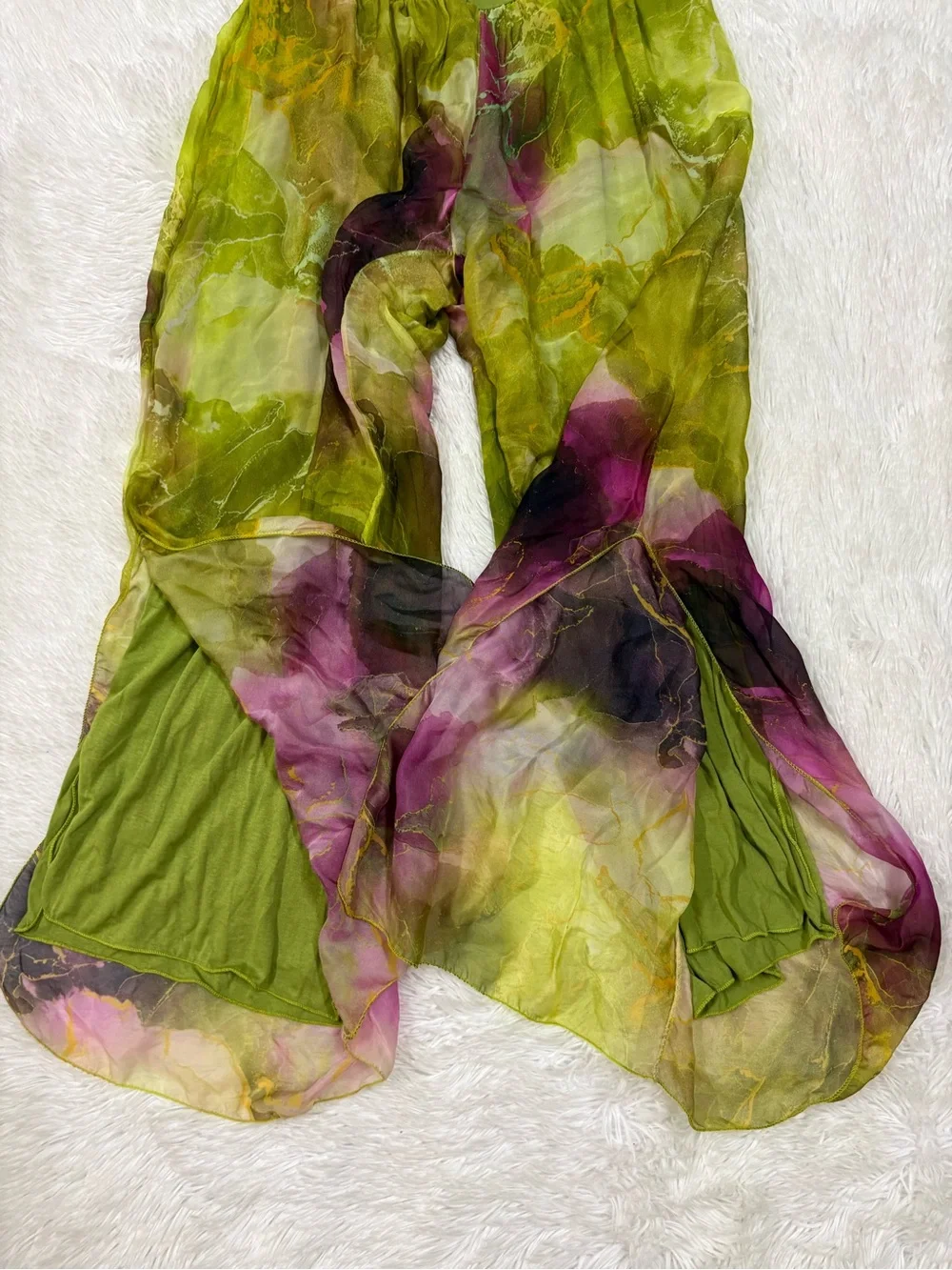 Lime & Pink Watercolor Wide-Leg Palazzo Pants